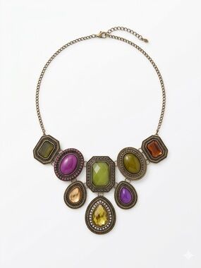 Vintage-Inspired Multi Color Gemstone Bib Necklace